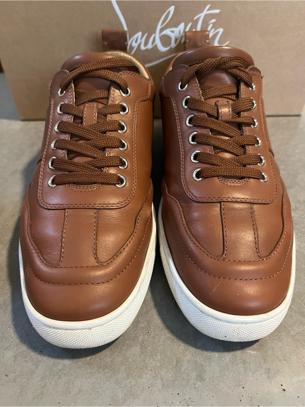 Christian Louboutin Men’s Brown Leather Low-Top Sneakers with White Sole - Picture 7 of 12